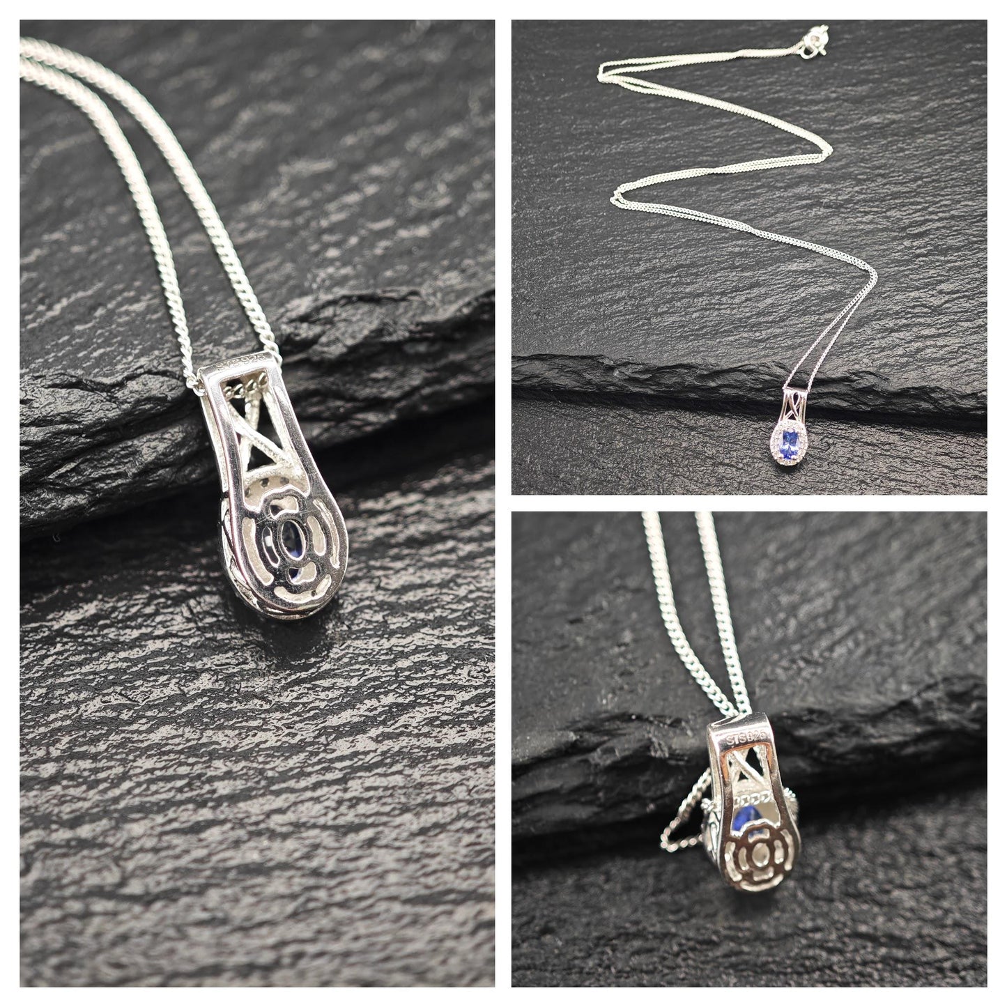 Blue Tanzanite White Topaz Oval Necklaces Sterling Silver N2496