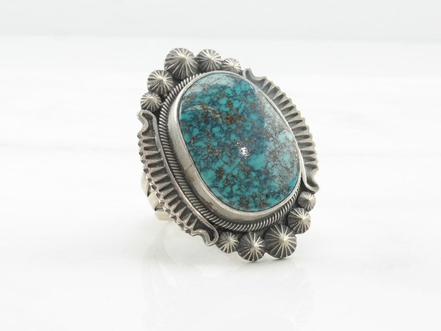 Vintage Navajo Silver Ring Turquoise Spiderweb Sterling Blue Size 8 3/4