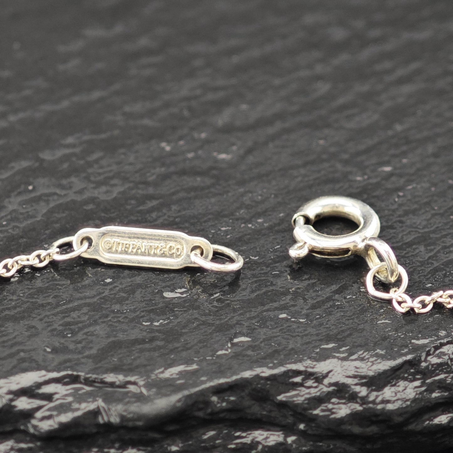 Vintage Tiffany Sterling Silver Teal Double Heart Enamel Necklace