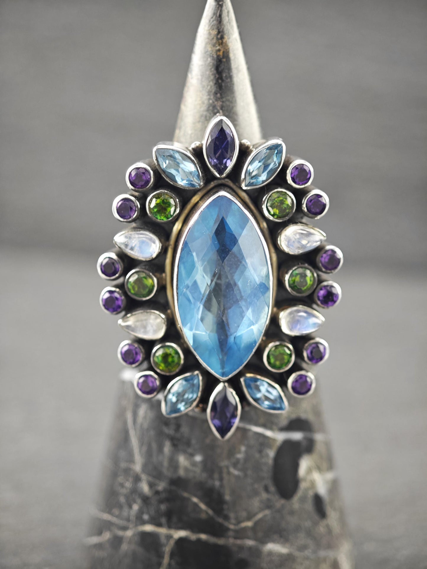 Vintage Nicky Butler Blue Multi-stone Ring Sterling Silver Sz 9 or 7