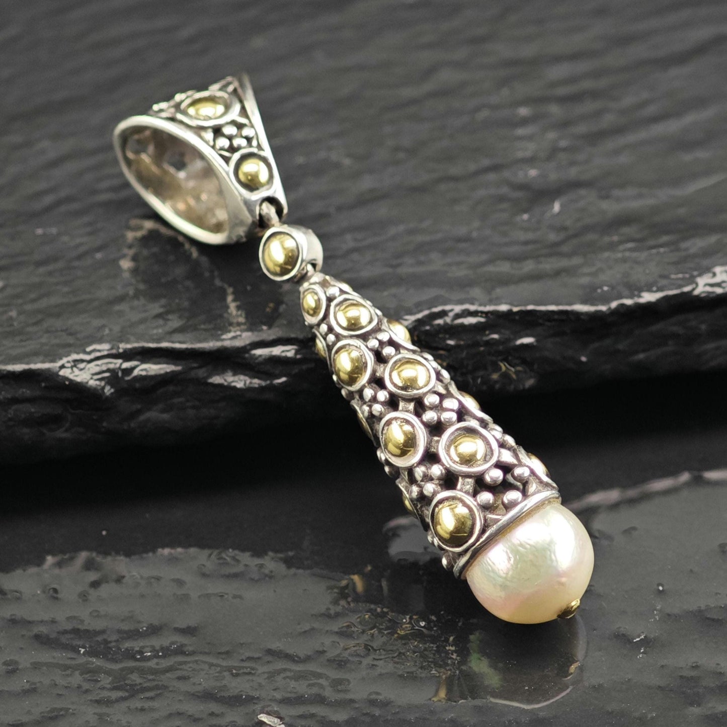 John Hardy 18K Gold Accents, Pearl Sterling Silver Pendant P3040