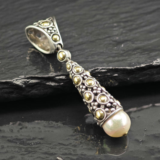 John Hardy 18K Gold Accents, Pearl Sterling Silver Pendant P3040