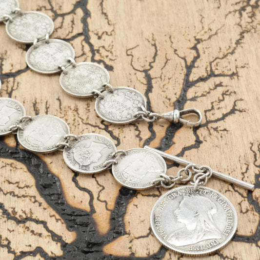 Antique 1900's Canadian Coin Fob Sterling Silver Watch Chain