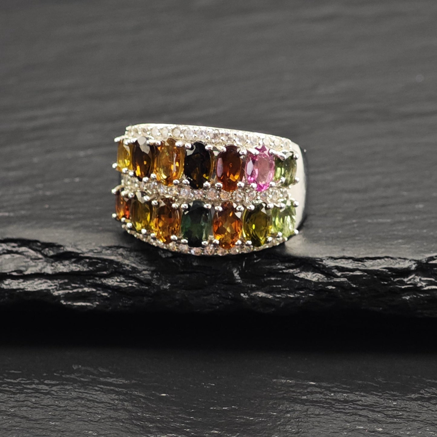 Tourmaline Band Sterling Silver Ring Sz 7 R6725