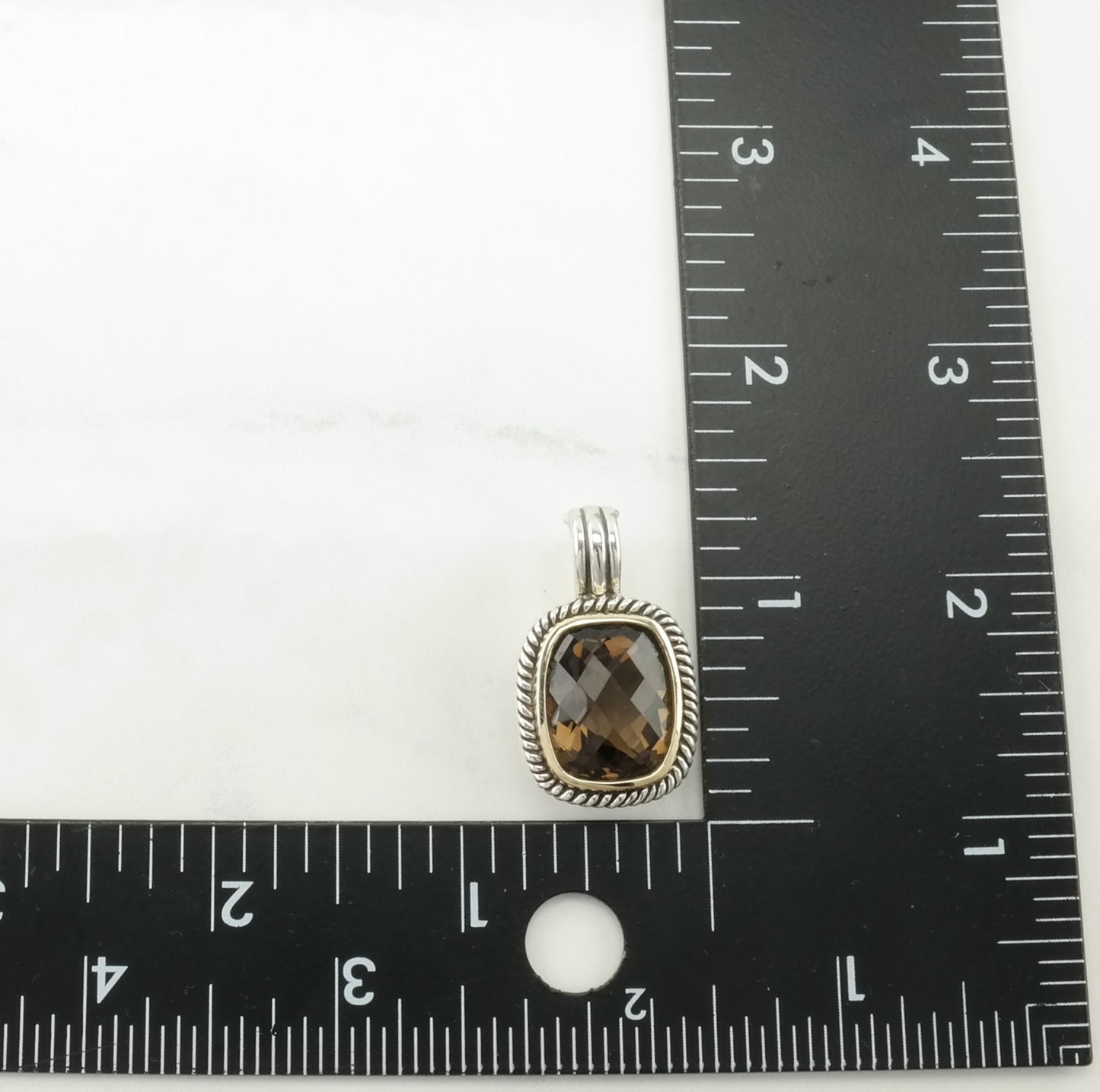 Vintage Smoky Quartz Gold Bezel Sterling Silver Pendant