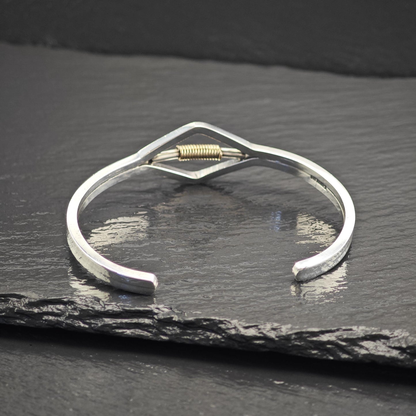 Modernist Gold Spring Cuff Bracelet Sterling Silver