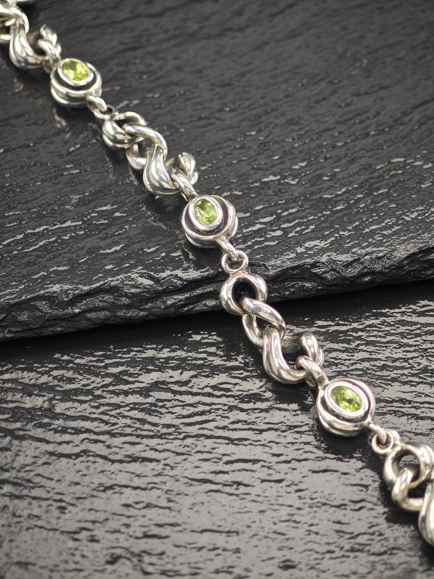 Vintage David Wysor, Topaz, Peridot Reversible Hand Made Bracelet Sterling Silver