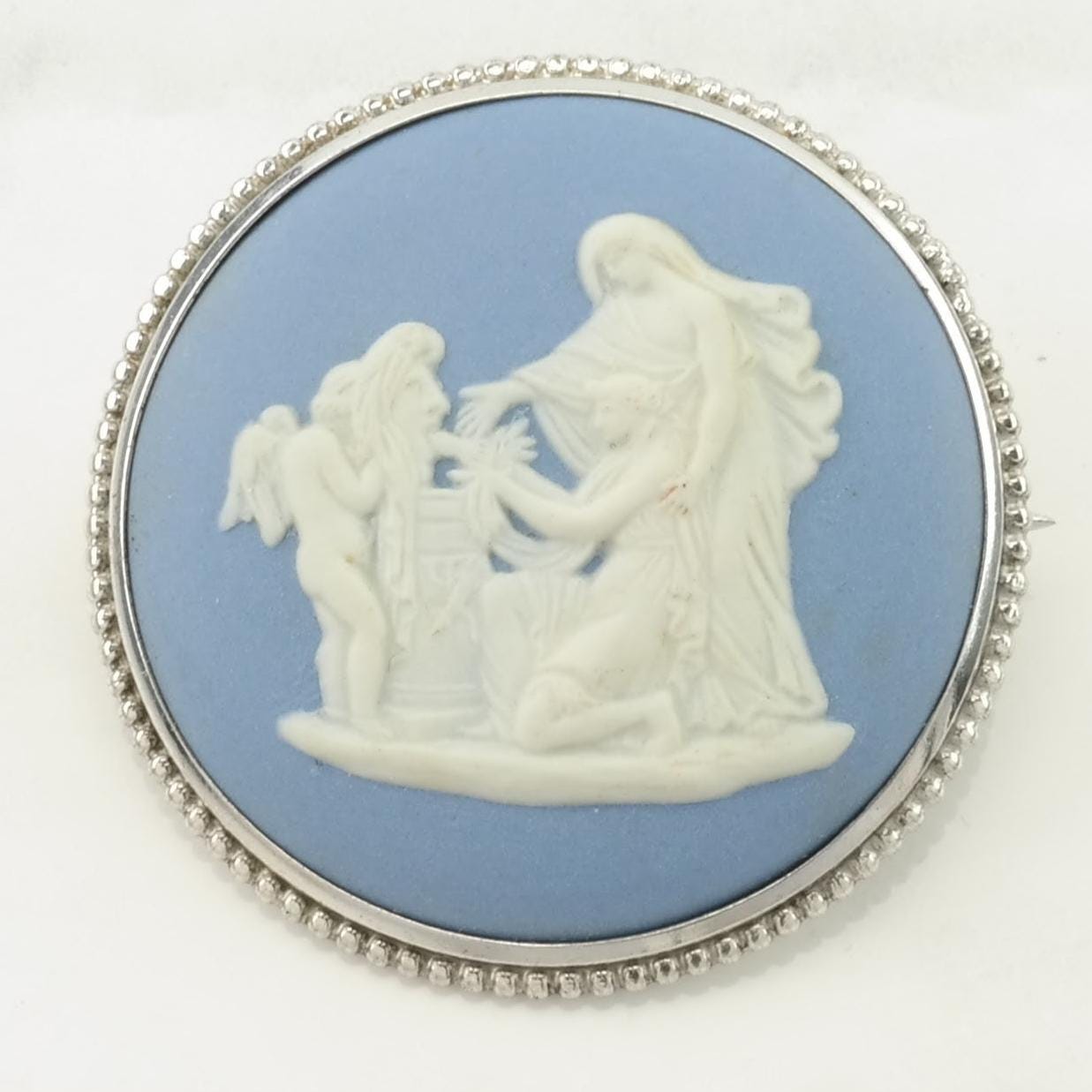 Vintage Wedgwood Sterling Silver Brooch Blue Goddess