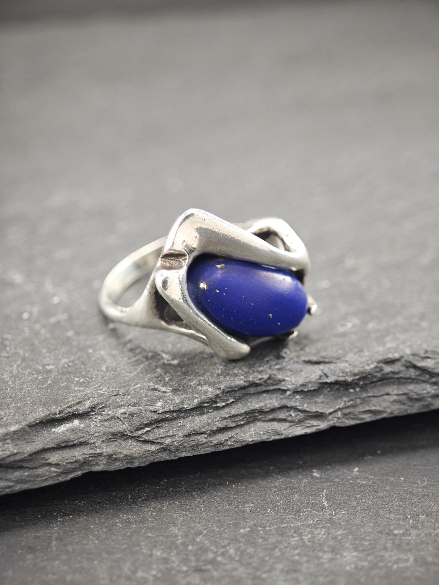 Vintage Abstract, Lapis Ring Sterling Silver