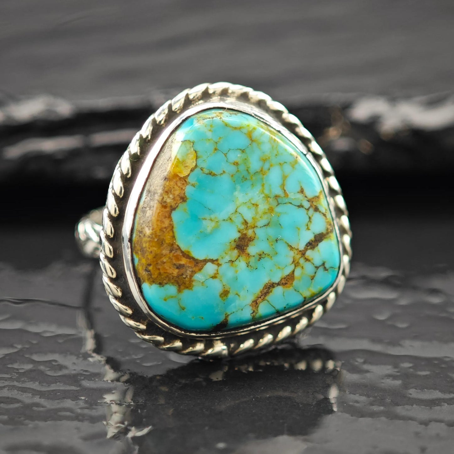 Southwest Spiderweb Turquoise Ring Sterling Silver Size 5 3/4