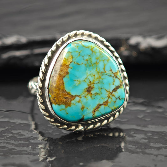 Southwest Spiderweb Turquoise Ring Sterling Silver Size 5 3/4