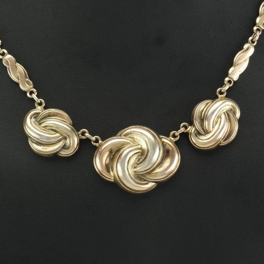 Vintage Victorian, Antique Sterling Silver Gold Gilded Twisted Love Knot Necklace