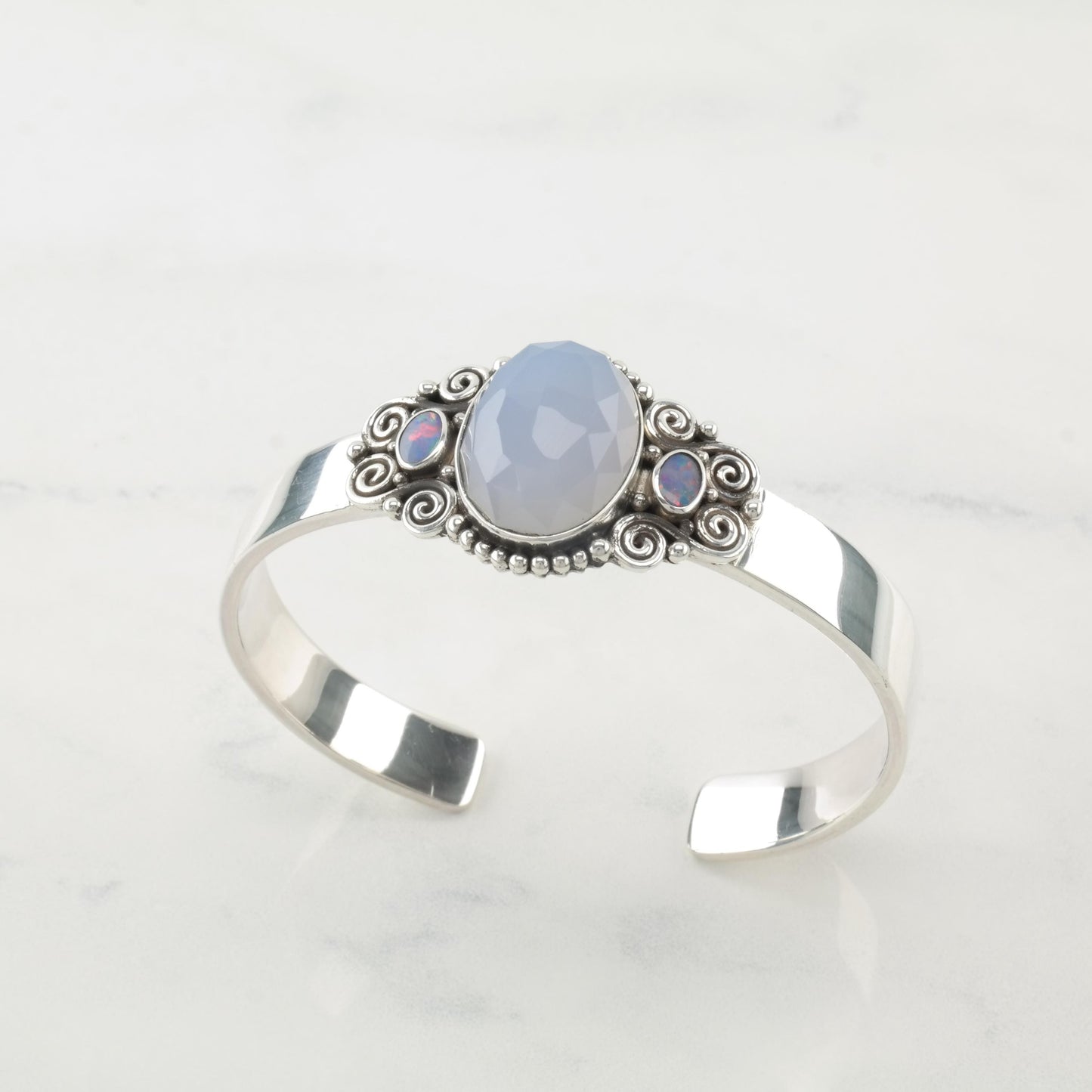 Sajen Opal, Chalcedony Floral Sterling Silver Cuff Bracelet