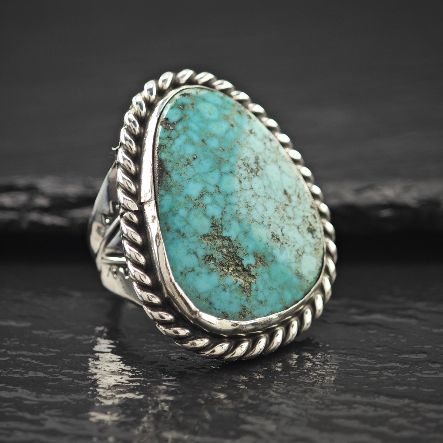 Southwest Spiderweb Turquoise Ring Sterling Silver Size 7 1/2