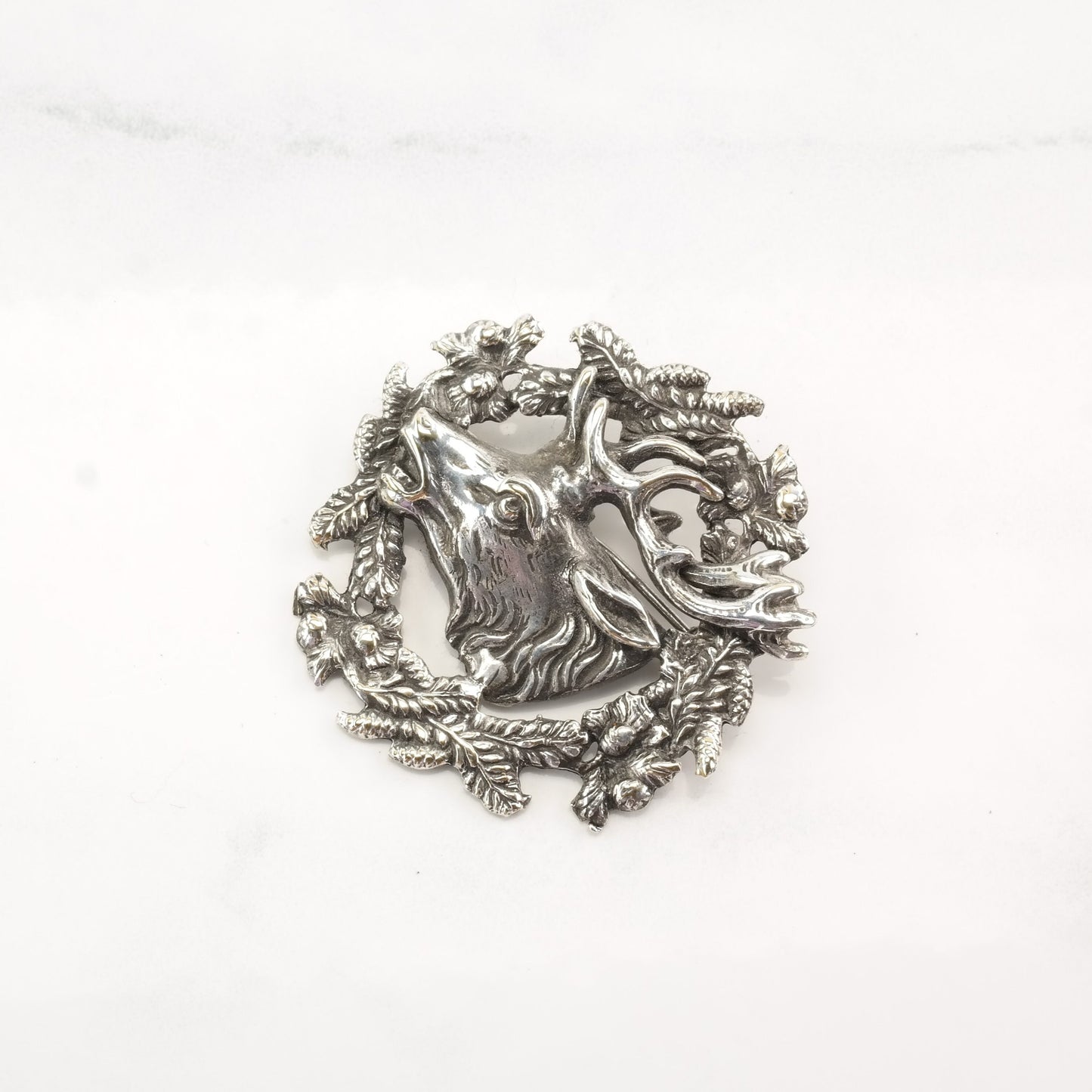 Germany Sterling Silver Brooch Deer Wreath