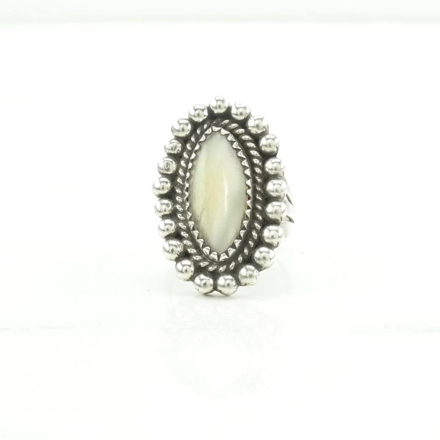 Native American Silver Ring MOP Sterling White Size 6 1/2