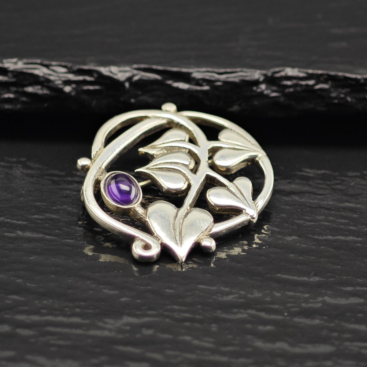 Amethyst Cabochon Sterling Silver Brooch B2263