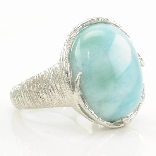 Vintage Sterling Silver Ring Larimar Large Sky blue Size 7