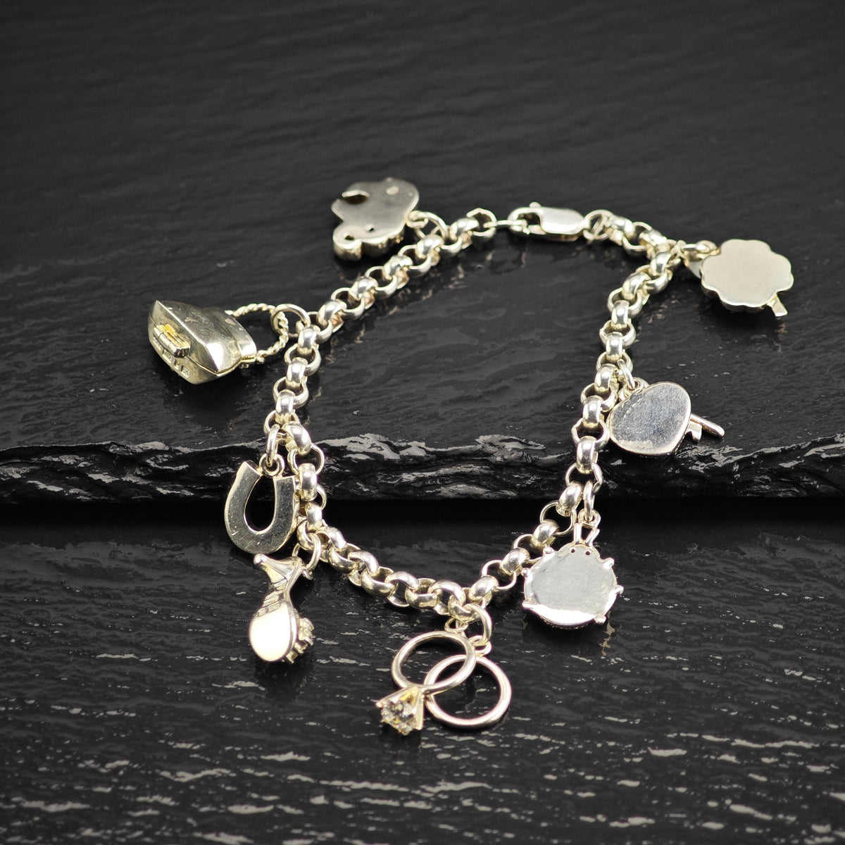 Charm Sterling Silver Bracelet Sz 6 3/4" BR3161
