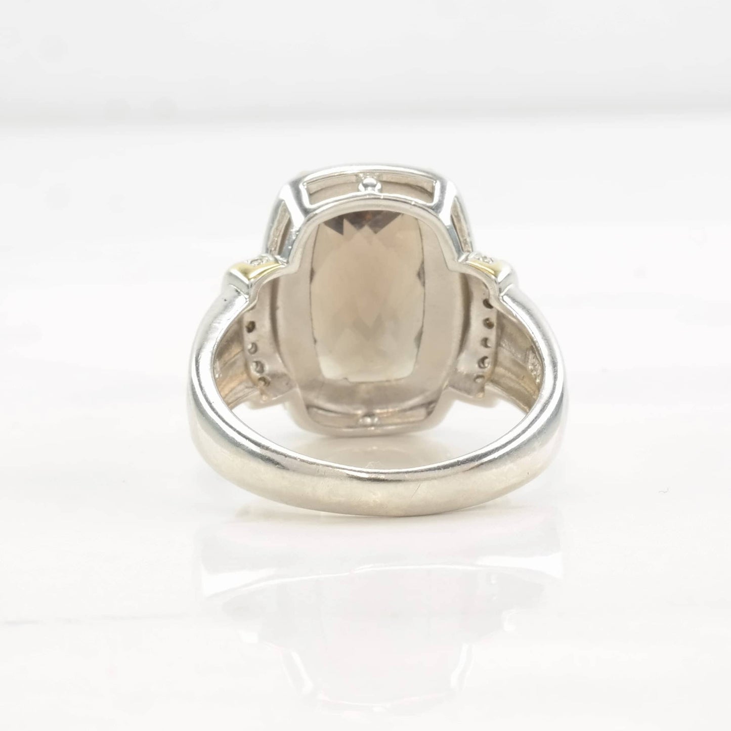 Vintage Designer Ring Smoky Quartz, Diamond Gold Tone Accent Sterling Silver Size 10