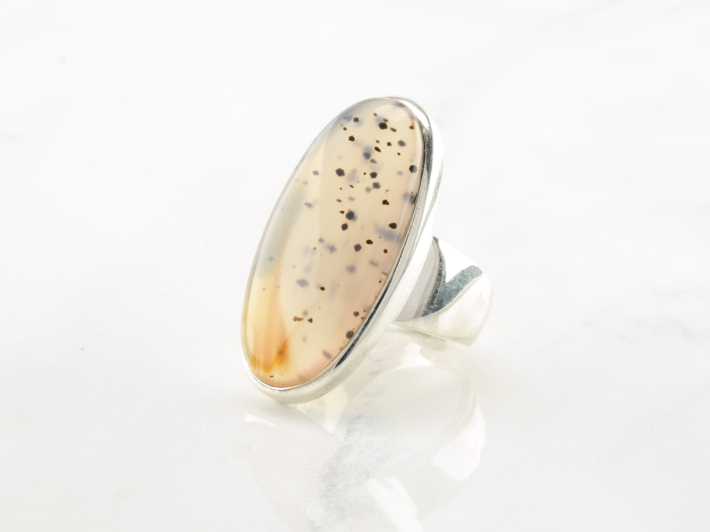 Vintage Sterling Silver Ring Dendritic Agate Size 8 1/4