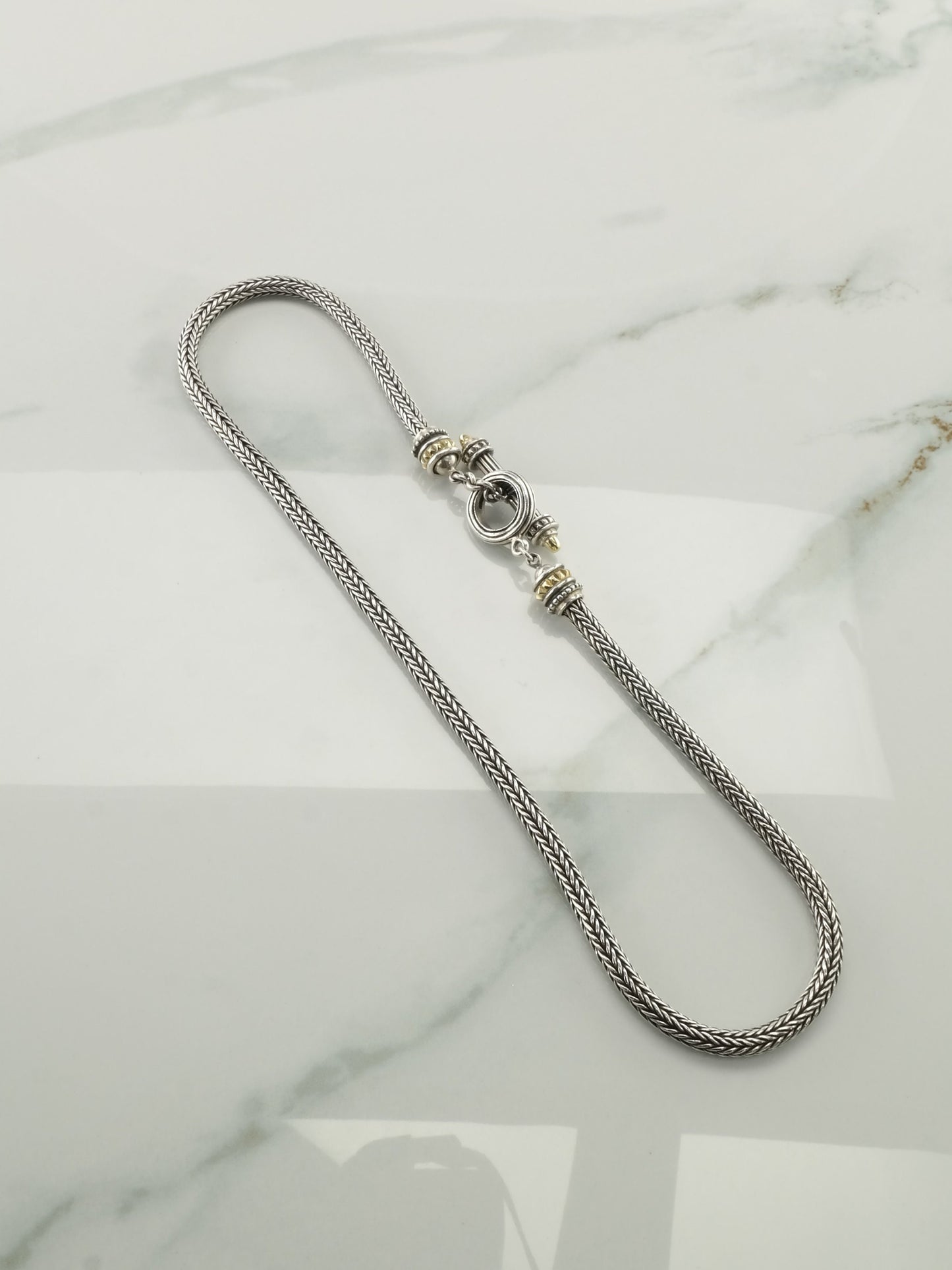 Vintage Designer Sterling Silver Foxtail 18K Gold Accent Necklace
