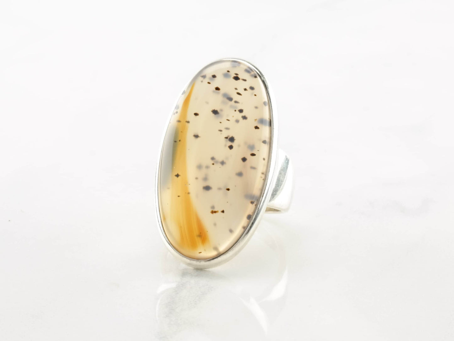 Vintage Sterling Silver Ring Dendritic Agate Size 8 1/4