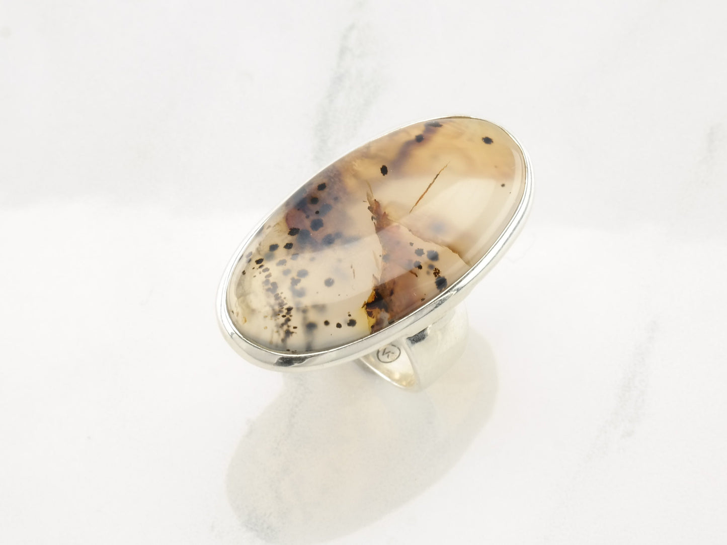 Vintage Sterling Silver Ring Dendritic Agate Size 8