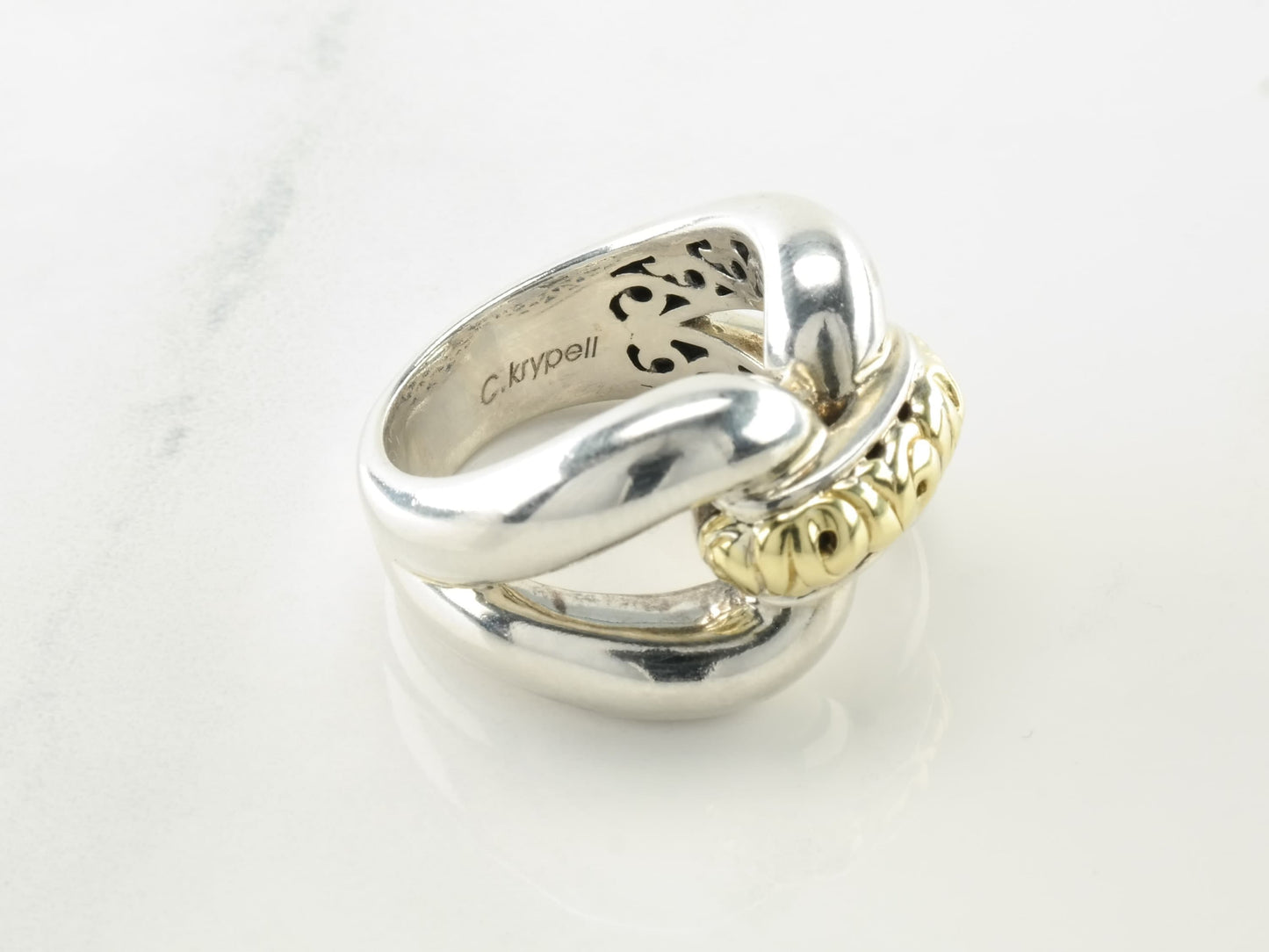 Vintage Krypell Sterling Silver Ring 18KT Gold Size 6 3/4