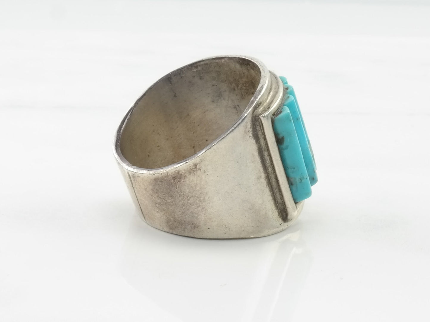 Vintage Southwest Sterling Silver Ring Turquoise MOP Cobblestone inlay Blue Size 10 1/4