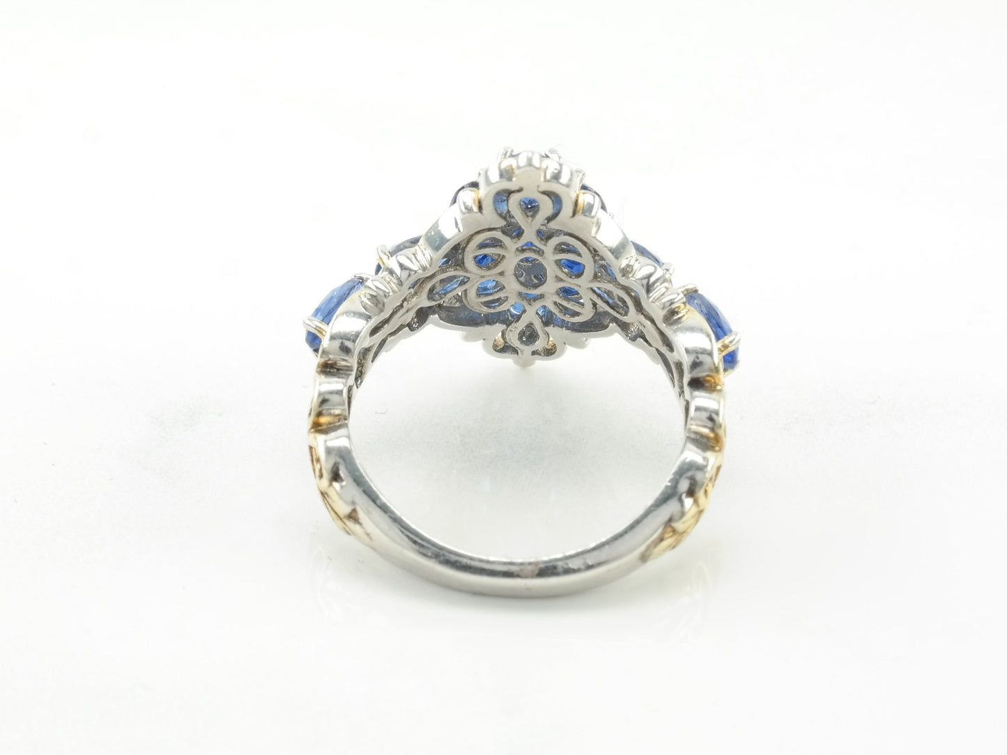Vintage Cocktail Ring Iolite Sterling Silver Gold Tone Size 8