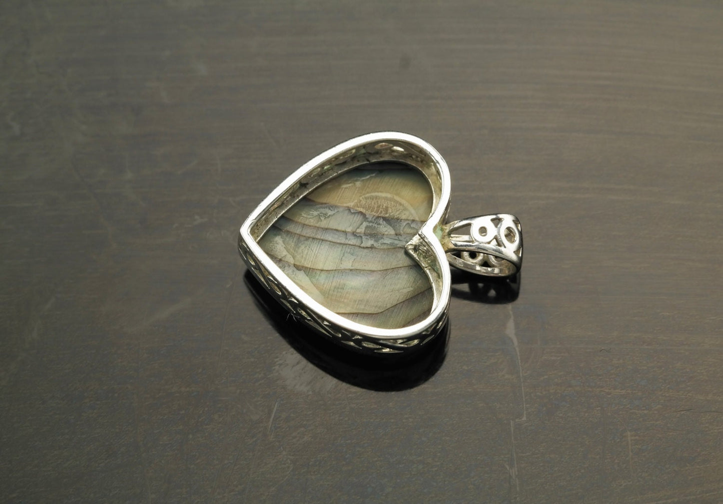 Vintage Abalone Shell  Sterling Silver Pendant Earrings Set