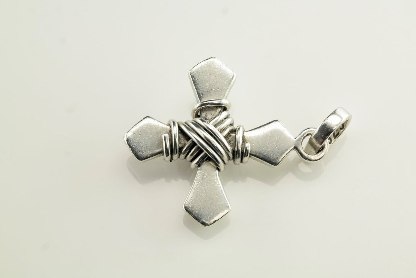 Brutalist Cross Wire Sterling Silver Pendant 1 1/5 Inch Tall Vintage